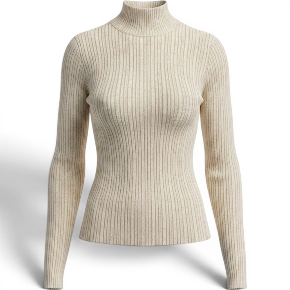 Varley Merino Wool Blend Ribbed Mock Neck Sweater Oatmeal Beige Drop Shoulder